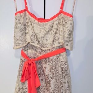 Ivory lace Dress with coral trim | Size M | NWT
